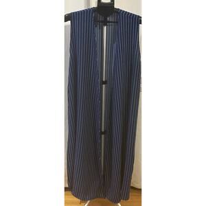 NWT Lularoe Joy Longline Sleeveless Vest in Navy Blue with White Stripes size L
